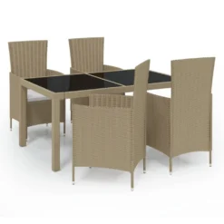 Set De Comedor De Jardín 5 Pzas Y Cojines Ratán Sintético Beige VidaXL