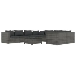 Set De Muebles De Jardín 9 Pzas Y Cojines Ratán Sintético Gris VidaXL