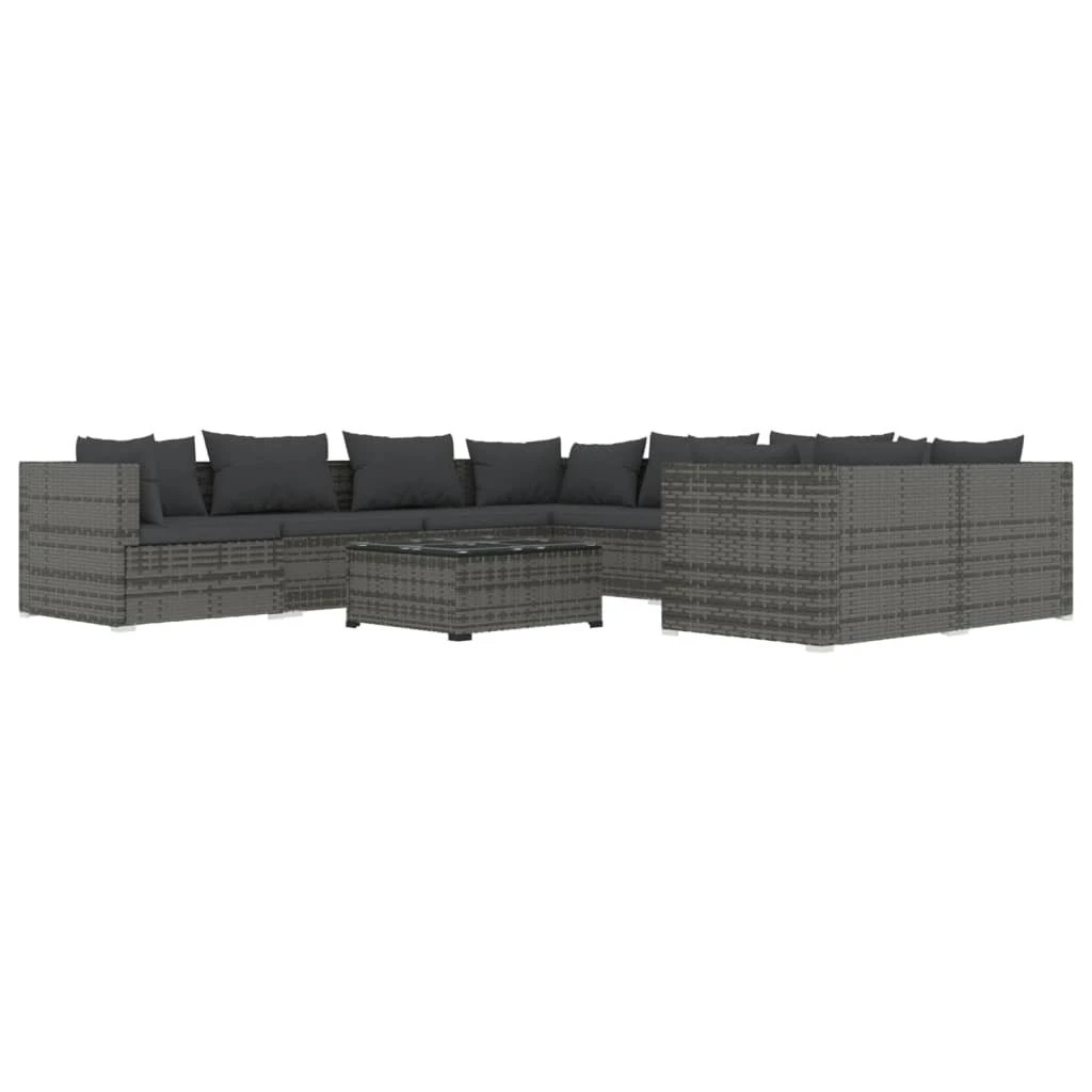 Set De Muebles De Jardín 9 Pzas Y Cojines Ratán Sintético Gris VidaXL