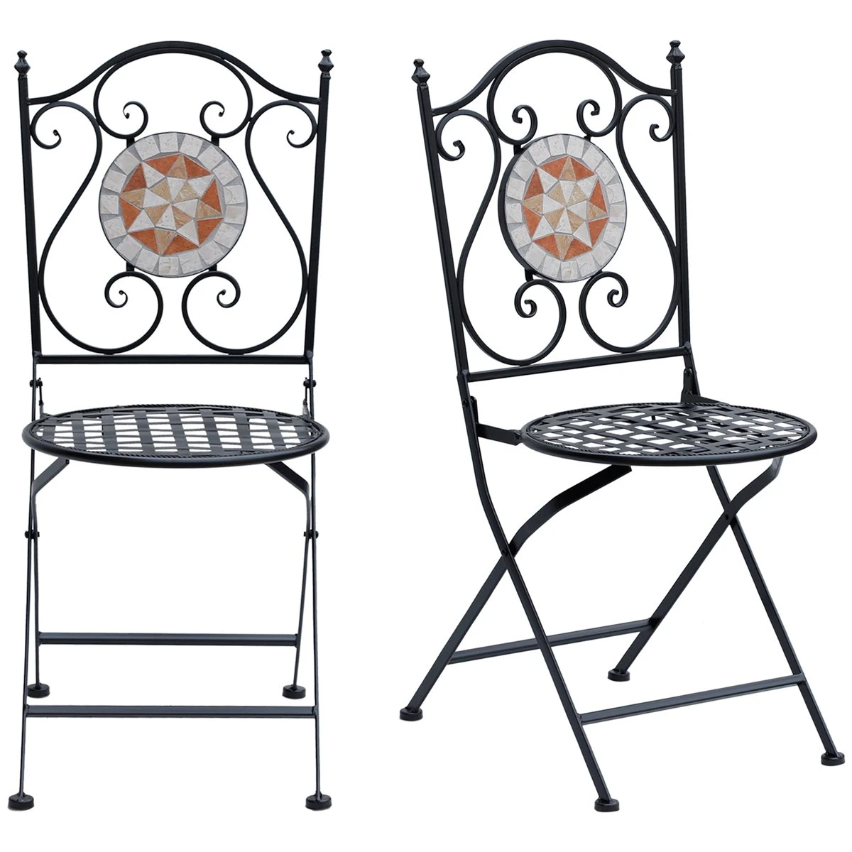 Outsunny Set De 2 Sillas Plegables De Jardín Bistro Silla Asiento Mosaico Para Terraza Balcón Acero Carga 120kg