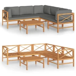 Set De Muebles De Jardín 6 Pzas Madera De Teca Y Cojines Gris VidaXL