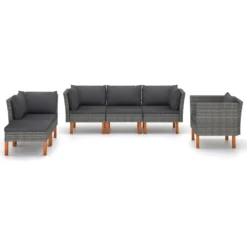 Set De Muebles De Jardín 6 Pzas Ratán Sintético Eucalipto Gris VidaXL