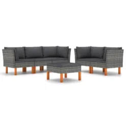 Set De Muebles De Jardín 6 Pzas Y Cojines Ratán Sintético Gris VidaXL