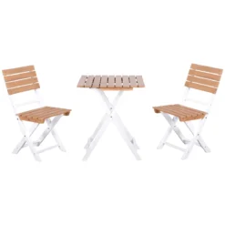 Outsunny Conjunto De Muebles De Terraza Plegable De Madera Juego De Mesa Y 2 Sillas Para Jardín Balcón Exterior Natural Y Blanco