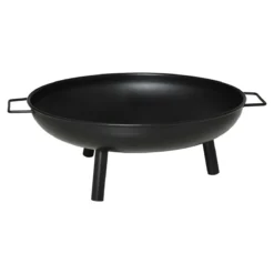 Outsunny Brasero Exterior Ø58x23 Cm Cuenco De Fuego Redondo Con Asas De Transporte 3 Pies Y Marco De Metal Para Hogueras Leñas Terraza Jardín Al Aire Libre Negro