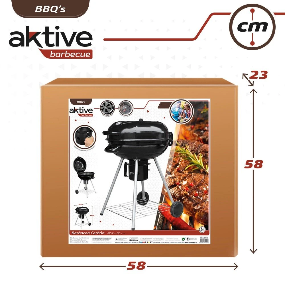 Barbacoa De Carbón Portátil Redonda Con Tapa Aktive - Imagen 8