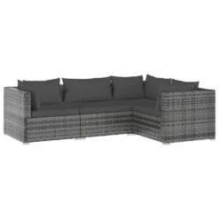 Set Muebles De Jardín 4 Piezas Y Cojines Ratán Sintético Gris VidaXL