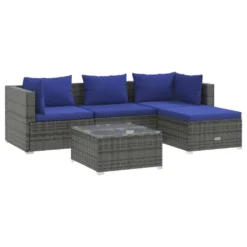 Set De Muebles De Jardín 5 Pzas Y Cojines Ratán Sintético Gris VidaXL