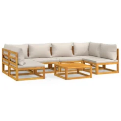 Set Muebles De Jardín 7 Pzas Madera Maciza Y Cojines Gris Claro VidaXL