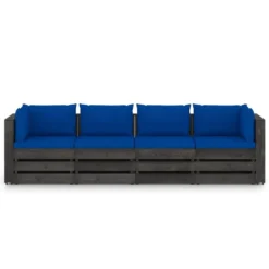 Sofá De Jardín De 4 Plazas Con Cojines Madera Impregnada Gris VidaXL