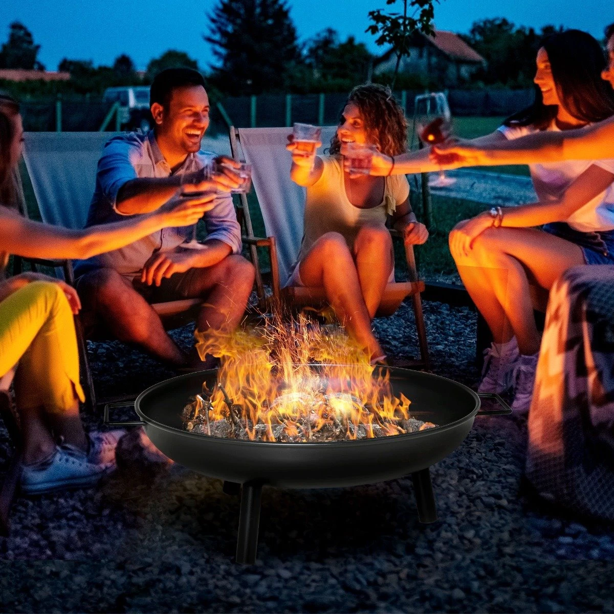 Outsunny Brasero Exterior Ø58x23 Cm Cuenco De Fuego Redondo Con Asas De Transporte 3 Pies Y Marco De Metal Para Hogueras Leñas Terraza Jardín Al Aire Libre Negro - Imagen 2