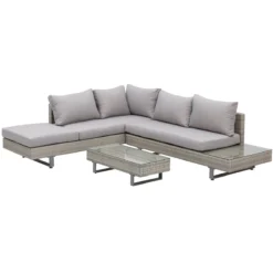 Outsunny Conjunto De Muebles Ratán De 3 Piezas Mesa De Centro Sofá Doble Y Sofá De 3 Plazas Con Cojines Extraíbles Para Jardín Terraza Patio Acero Gris