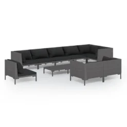 Set Muebles Jardín 10 Pzas Cojines Ratán Sintético Gris Oscuro VidaXL