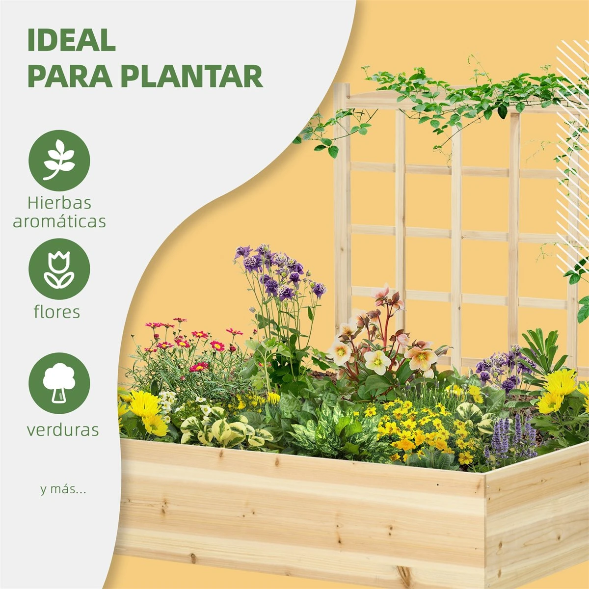 Outsunny Jardinera De Madera Con Enrejado Arriate De Jardín Con Celosía Jardinera De Caja Para Trepadoras Cultivos Verduras Flores 110x116x120 Cm Natural - Imagen 6