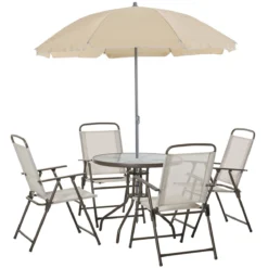 Outsunny Conjunto De Muebles Para Jardín Con 4 Sillas 1 Mesa Y 1 Parasol Texteline Aluminio Y Poliéster Beige