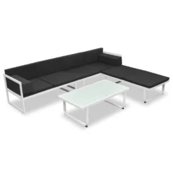 Set De Muebles De Jardín 4 Piezas Y Cojines Aluminio Negro VidaXL