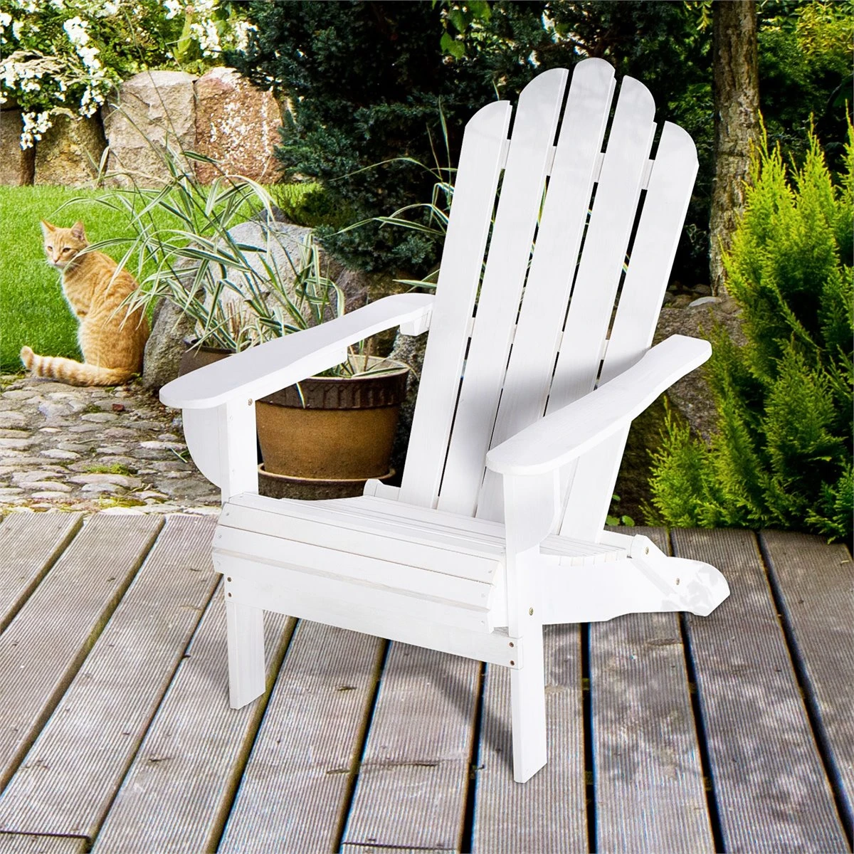 Outsunny Silla Adirondack De Madera Plegable Silla De Jardín Con Reposabrazos Y Respaldo Alto Para Terraza Balcón Exterior Carga Max. 113 Kg 73x73x92 Cm Blanco - Imagen 2