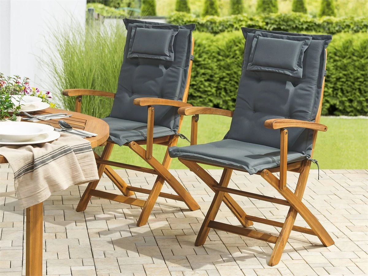 Conjunto De 2 Sillas De Jardín De Madera De Acacia Con Cojines Gris Grafito MAUI