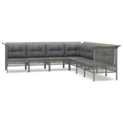 Set De Muebles De Jardín 7 Pzas Y Cojines Ratán Sintético Gris VidaXL