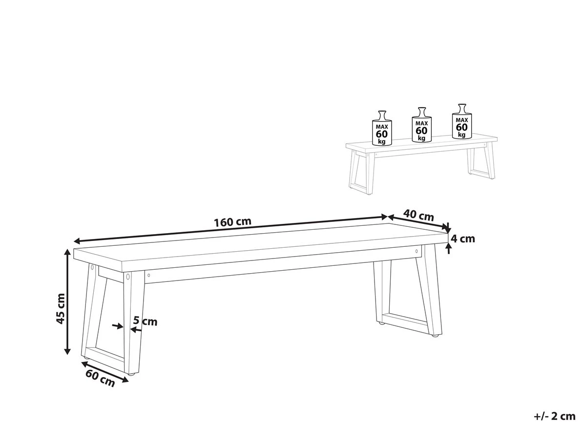 Banco De Jardín De Cemento Reforzado Gris/madera Clara 160 Cm ORIA - Imagen 3