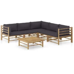 Set De Muebles De Jardín 6 Piezas Bambú Con Cojines Gris Oscuro VidaXL
