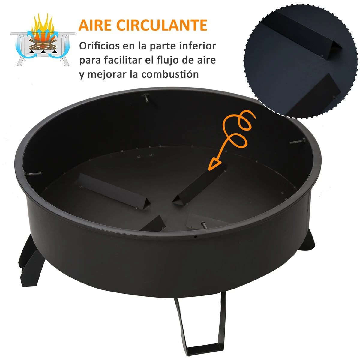 Outsunny Brasero Exterior Ø76x49,5 Cm 2 EN 1 Profundidad Del Cuenco 18 Cm Con Rejilla De Cocina Parrilla Para Barbacoa Calefacción Tapa De Malla Atizador De Fuego Para Patio Jardín Negro - Imagen 6