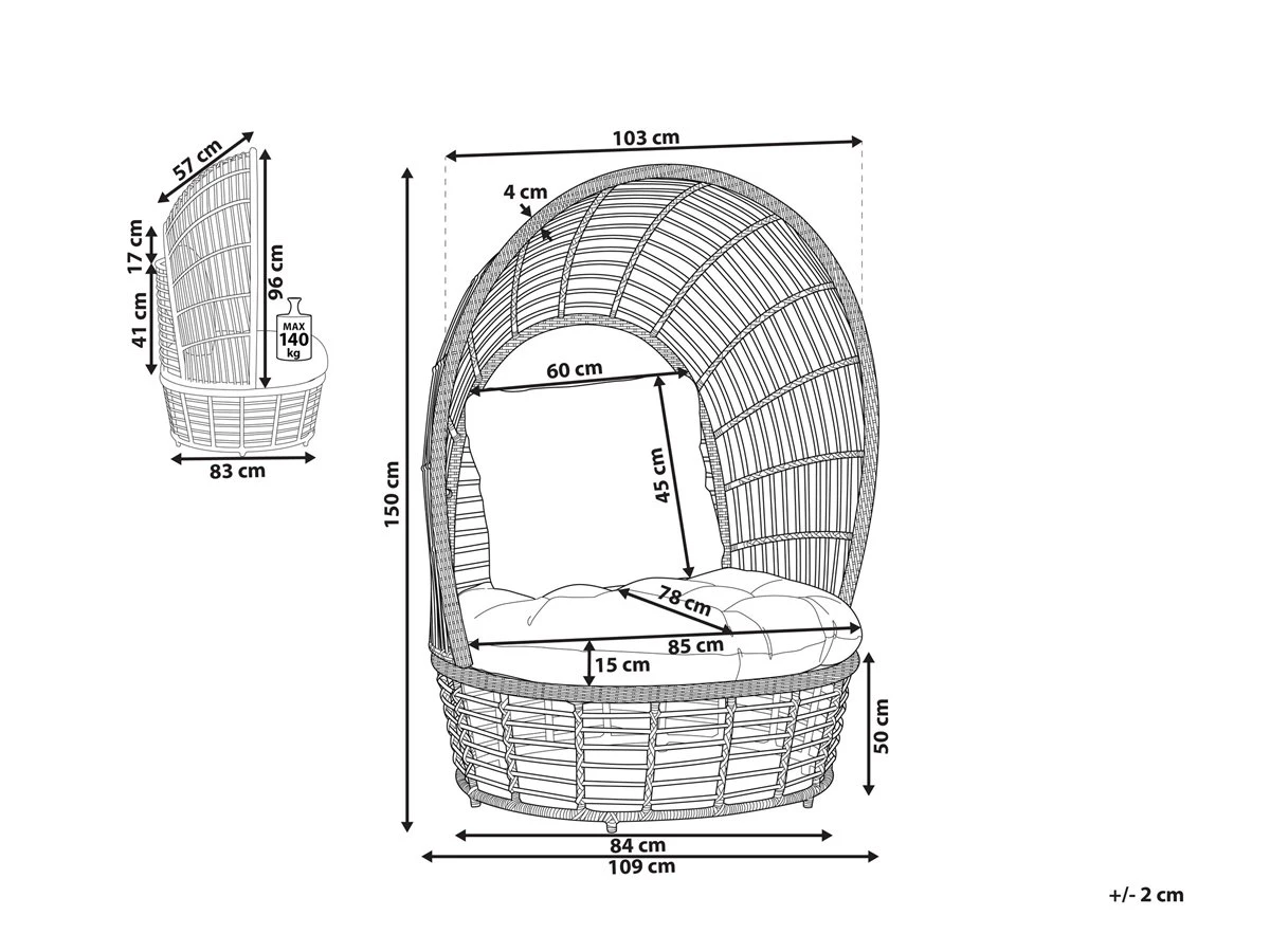 Silla De Ratán Beige/natural/blanco LIDO - Imagen 3