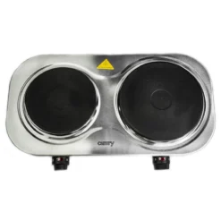 Camry CR6511 Hornillo Eléctrico Doble, Zona Cocinado 18,5 - 15.5 Cm, 2 Termostatos Regulación Continua, 1500, Plata