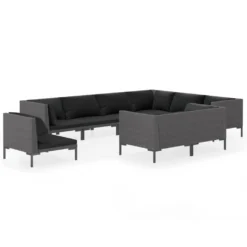 Set Muebles Jardín 9 Pzas Y Cojines Ratán Sintético Gris Oscuro VidaXL