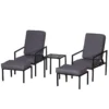 Outsunny Conjunto Mueble Exterior Apto Jardin Incluye 2 Sillas 2 Taburetes 1 Mesa Para Café Con Cojín Suave 5 Niveles En Respaldo Reclinable Gris Y Negro 50x50x82/77/70/60/50cm