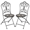 Outsunny Set De 2 Sillas De Jardín Plegables Con Asiento De Mosaico Cerámico Y Marco De Metal Carga 120 Kg Para Bistró Terraza Patio Exterior 40x50x92 Cm Negro
